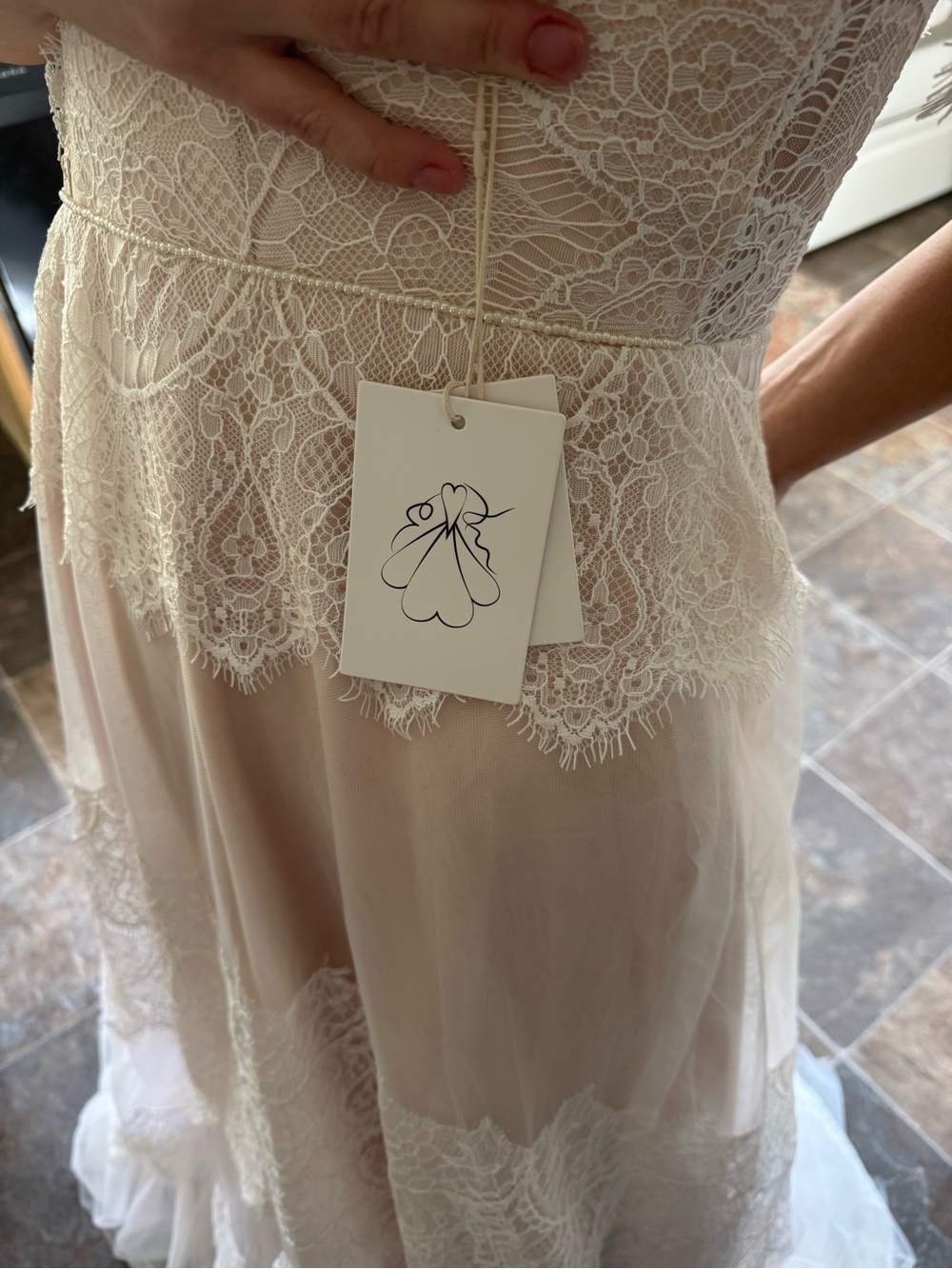 Romantic Lace Cold-Shoulder Bridal Gown in Nude Pink - Picture 4 of 6